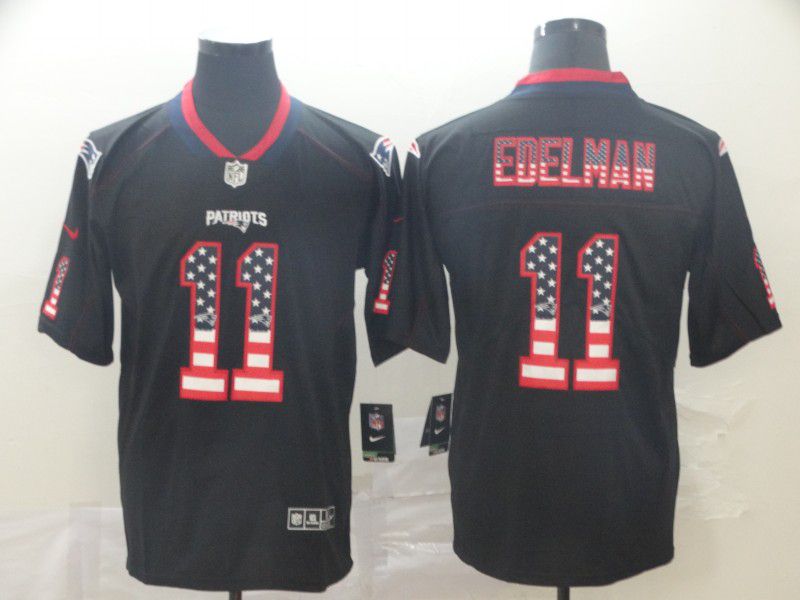 Men New England Patriots 11 Edelman Nike USA Flag Fashion Black Color Rush Limited Jersey